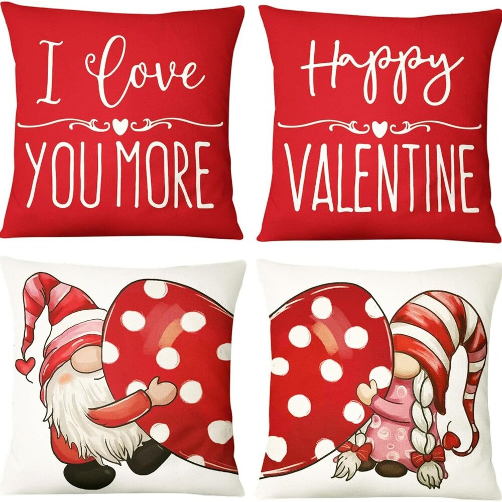 NWOT 4 pcs Pillow Covers 18×18 Inch Gnome Throw Pillow Covers Holiday Valentine - Picture 1 of 5